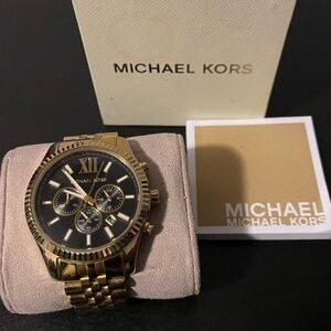 Michael Kors Men's Gold-Tone Black Dial Lexington Watch